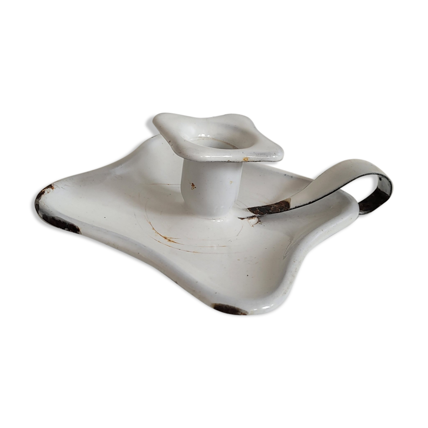 Square white enamel candle holder