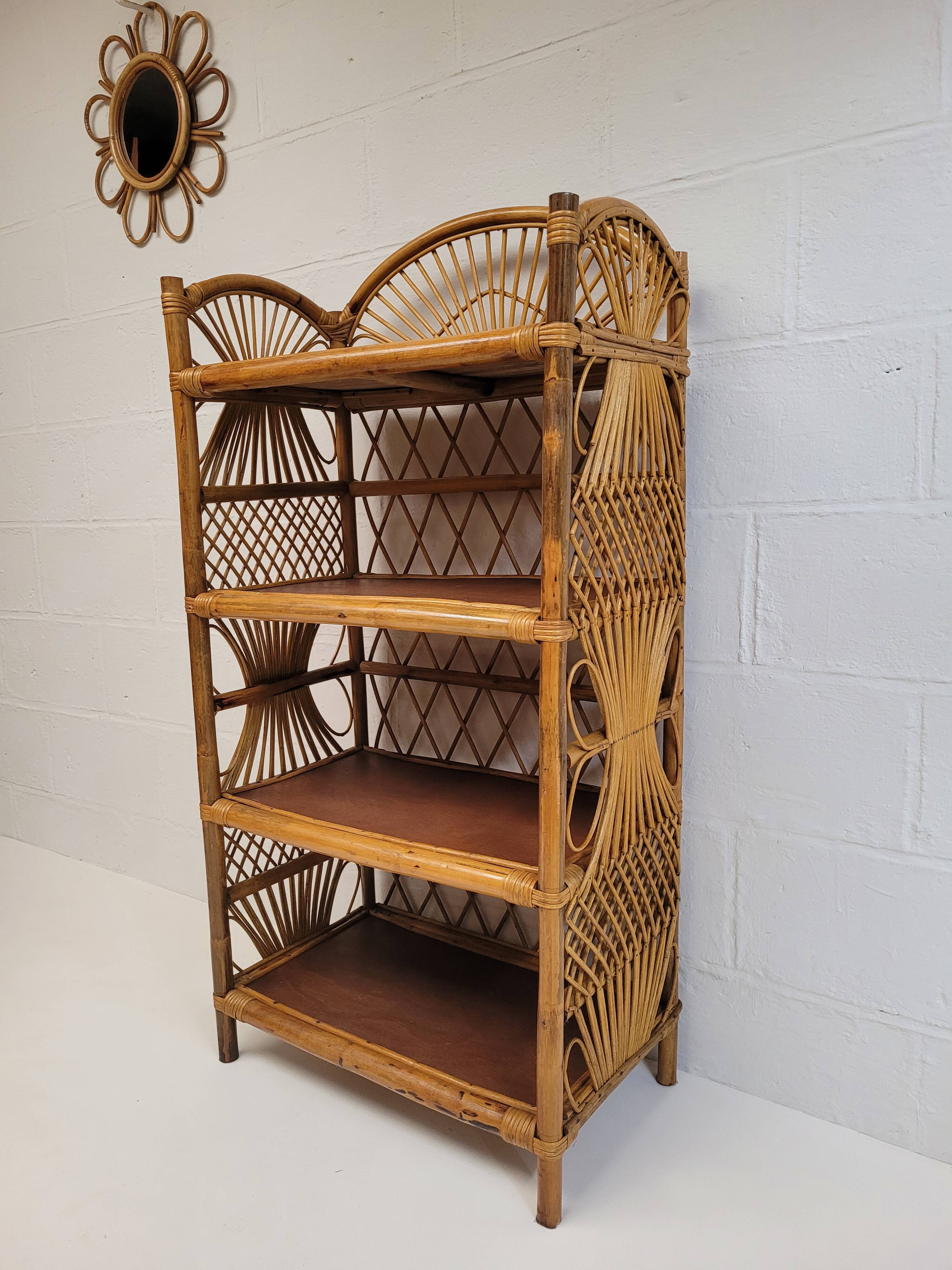 Vintage rattan bookcase shelf
