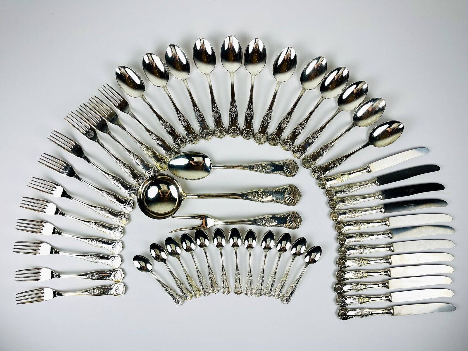 Antique silver cutlery, Italy, 1960s, set of 51.