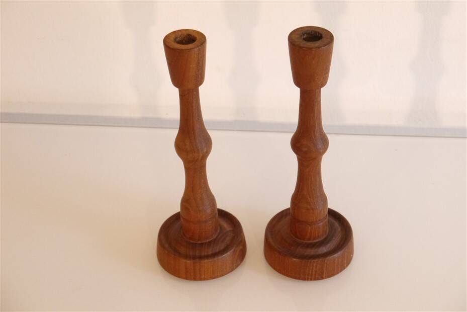 Pair of Scandinavian teak candlesticks 1960