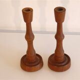 Pair of Scandinavian teak candlesticks 1960