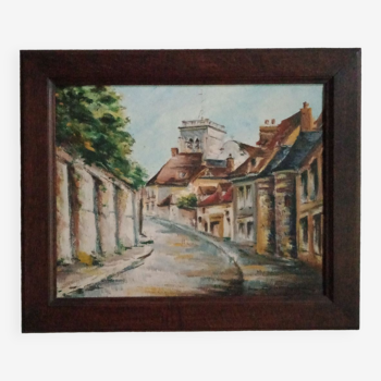 Tableau vue d'un village huile sur toile signé