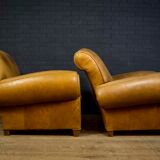 Set of leather french club armchairs