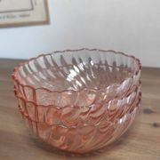 Set of 3 vintage Rosaline bowls in translucent pink glass