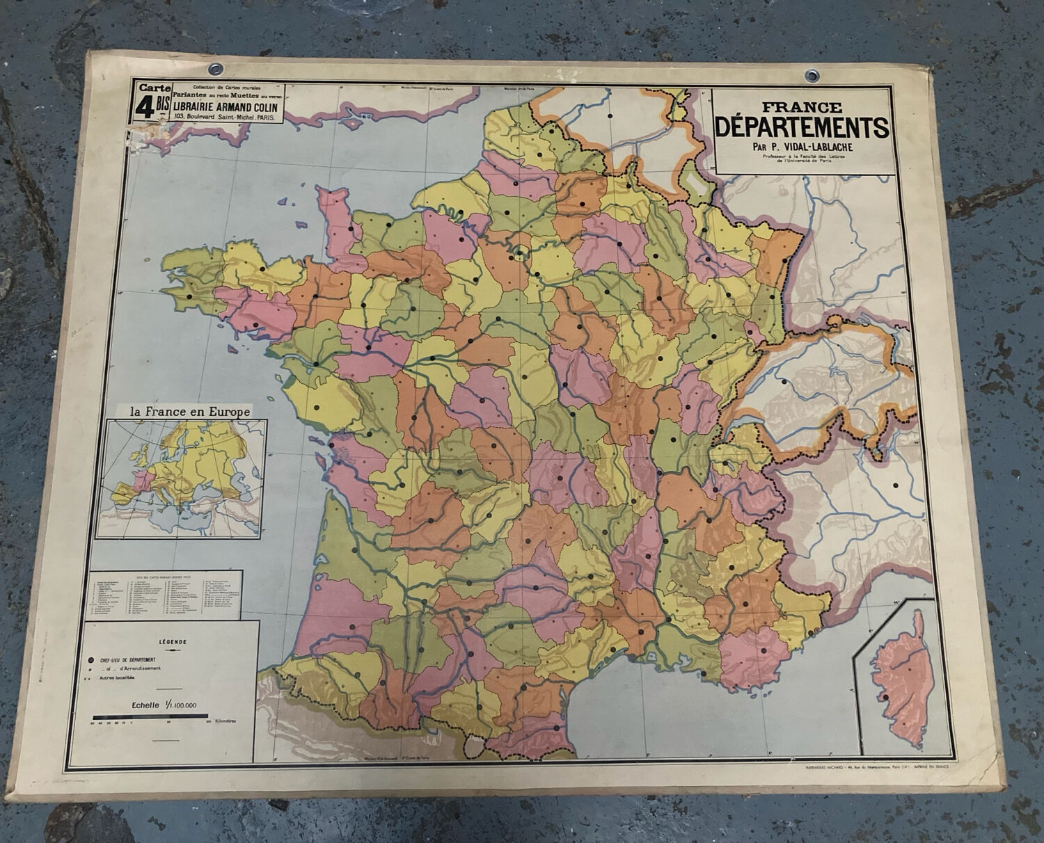 Old school map of France by Vidal Lablache.