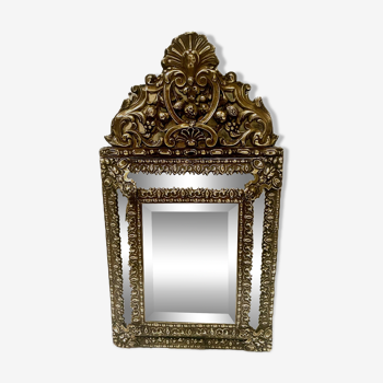 19th century embossed copper beaded mirror
