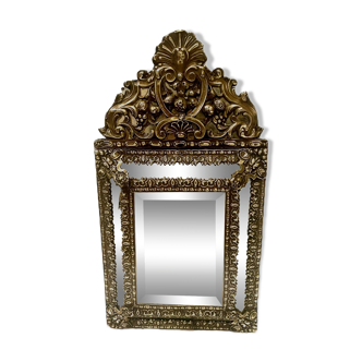 19th century embossed copper beaded mirror