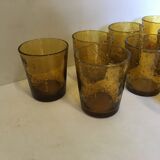 8 glasses with amber bubbled blown glass water