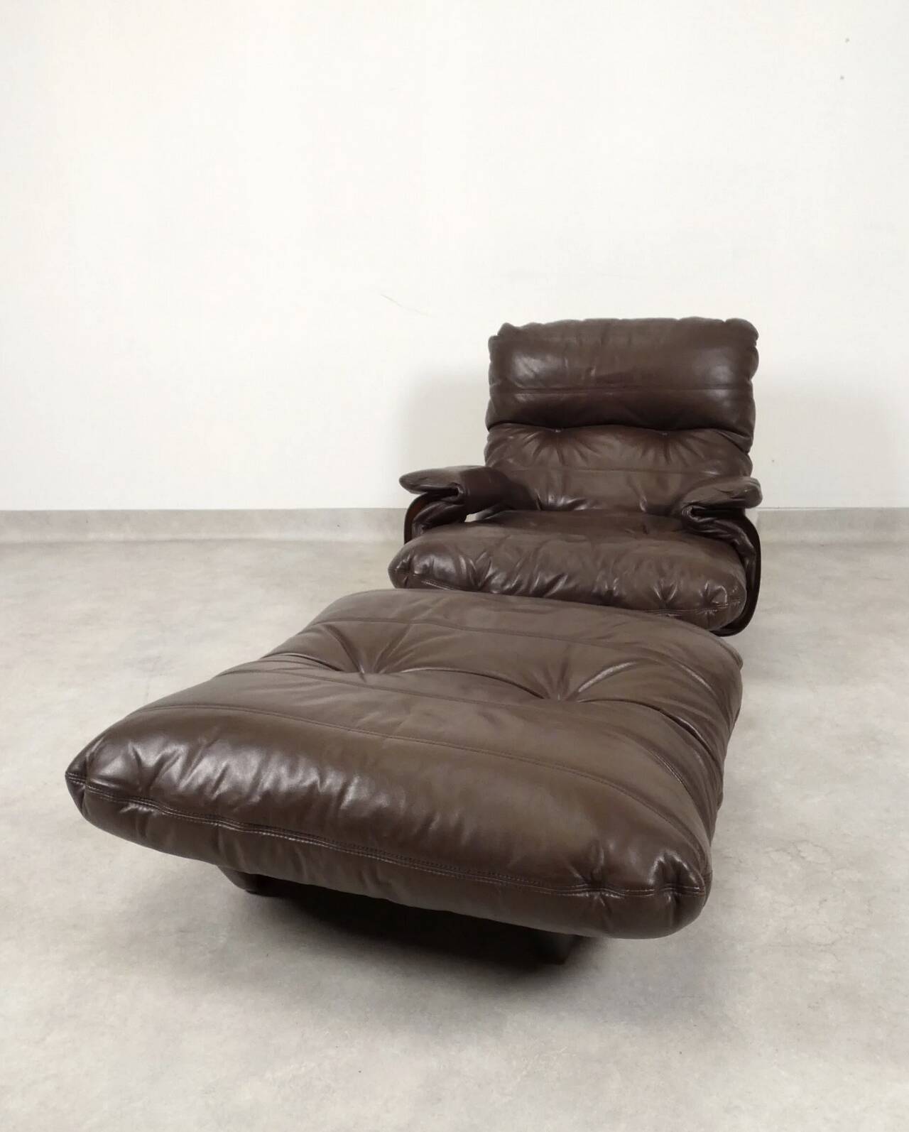 Ligne Roset Marsala - fauteuil and ottman - brown leather
