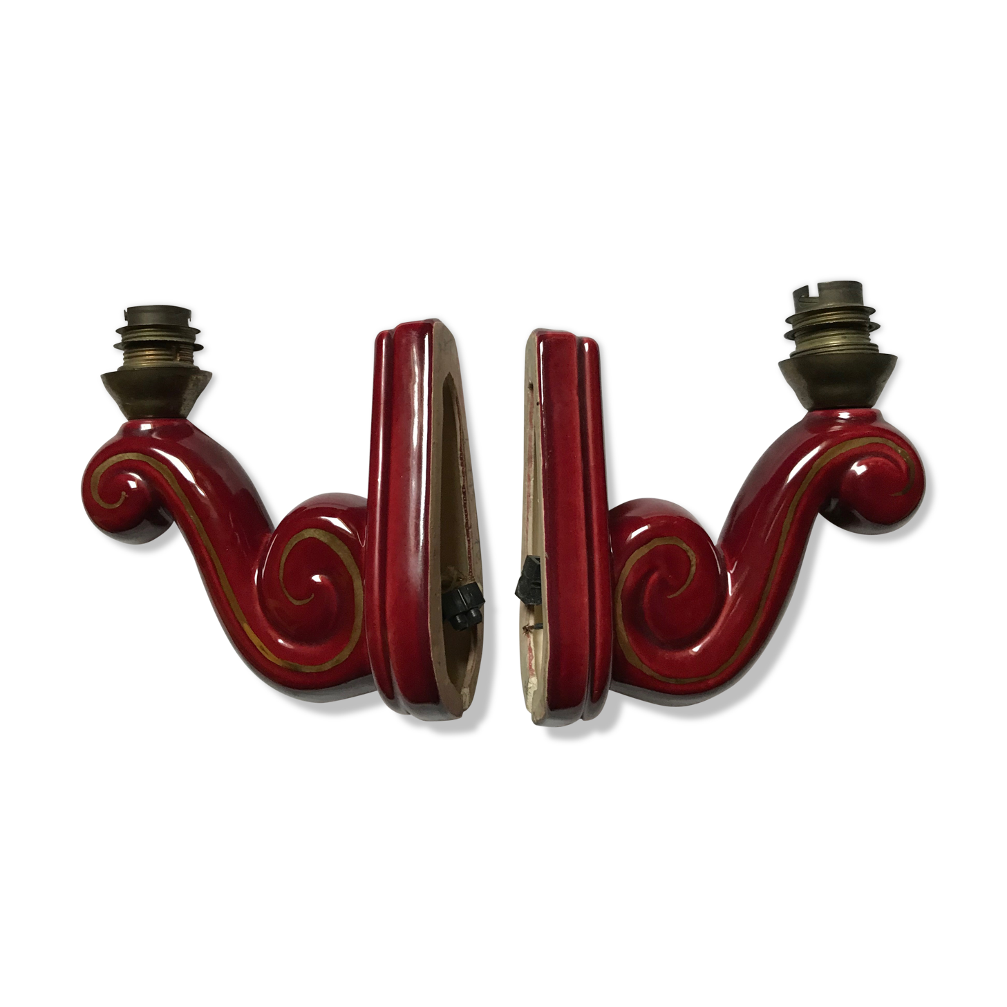 Ancienne paire d'appliques en céramique années 40