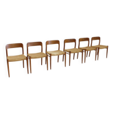 Chaises de salle à manger vintage Modèle 75 par Niels Otto Møller en papercord, ensemble de 6