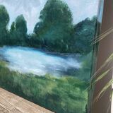 Old landscape painting / oil on canvas