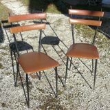 Pair of metal and imitation leather chairs 1950