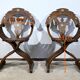 Pair of Savonarola Syrian Walnut Armchairs – Late 19th Century