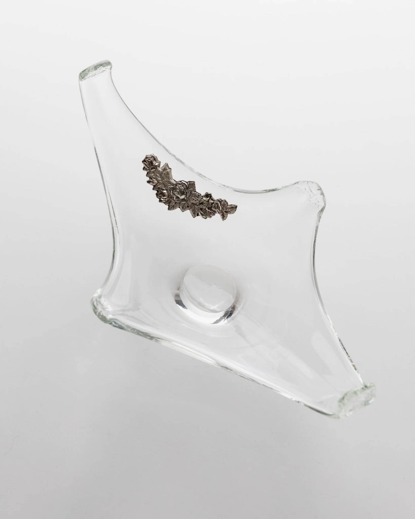 Transparent Murano Glass Bowl with Sterling Silver Flowers – Pointed, Italy 1970s Gift-worthy Centerpiece