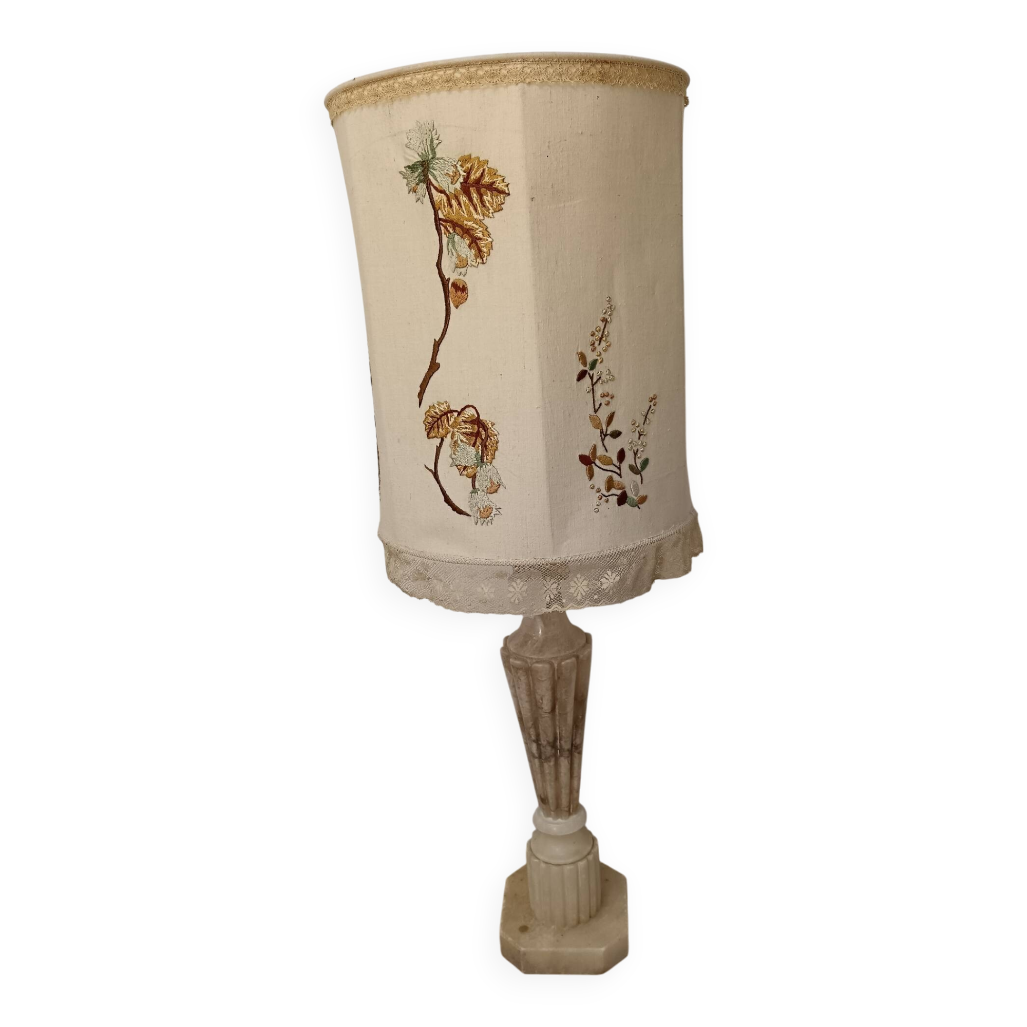 Marble base lamp with antique hand-embroidered lampshade