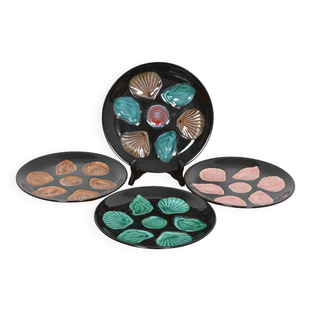 Lot De 6 Assiettes à Huîtres/coquillages Saint Amand Années 1950 - Barbotine - Très Bon état