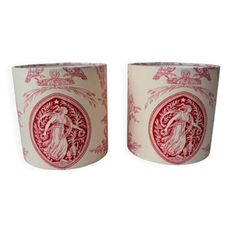 Paire d'abat-jours toile de Jouy rouge