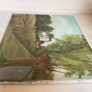 Landscape painting of a countryside windmill oil on canvas