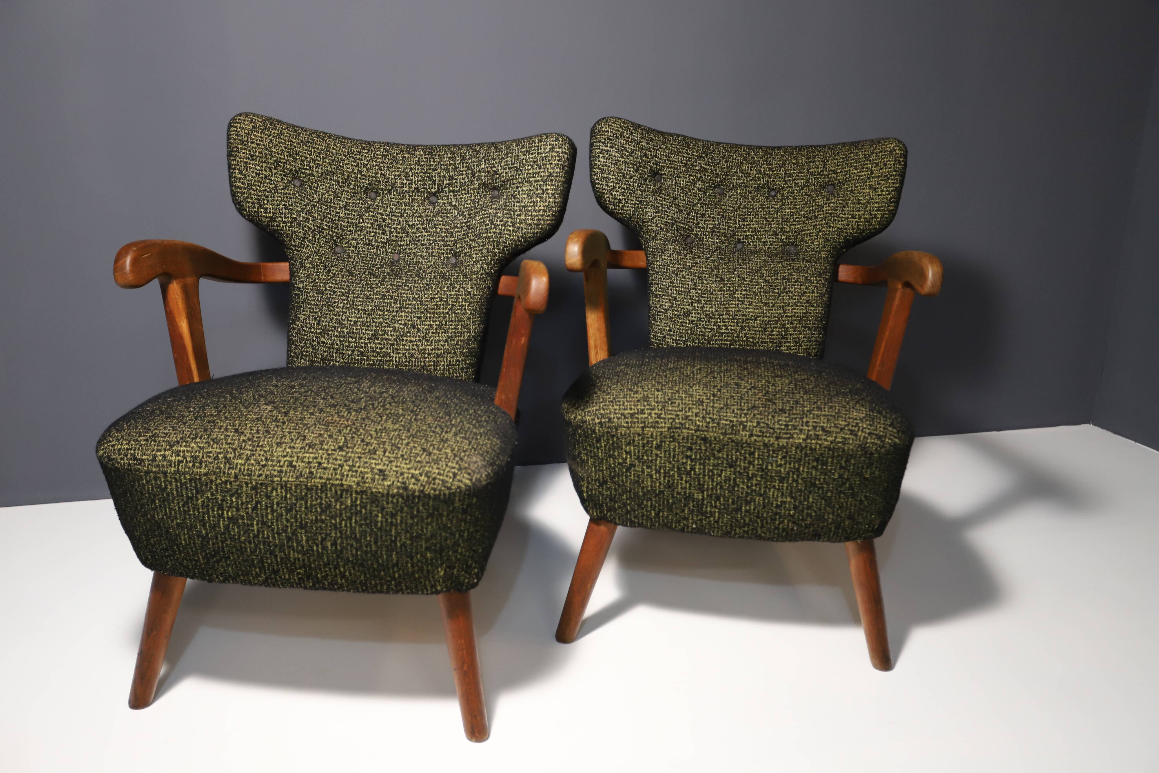 Pair of mid century wingback armchairs, Czechoslovakia, circa 1940´s