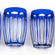 Saint Louis, 6 liqueur glasses, double blue crystal, excellent condition, Art Deco.