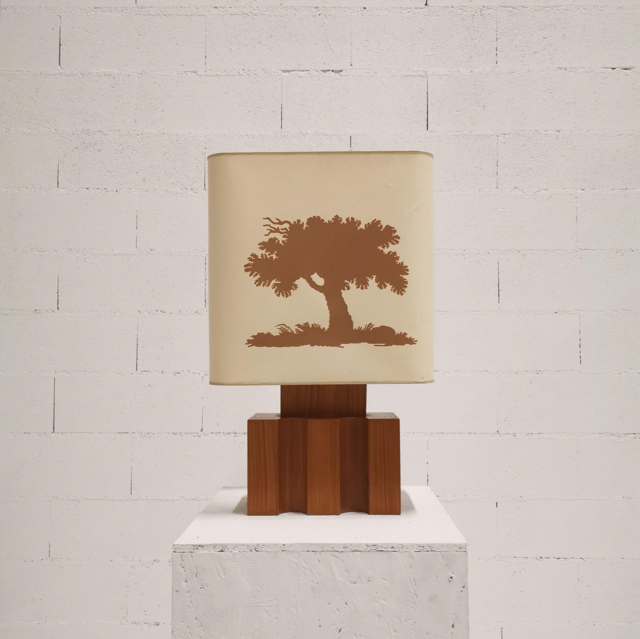 Solid elm lamp from Maison Regain, 1970