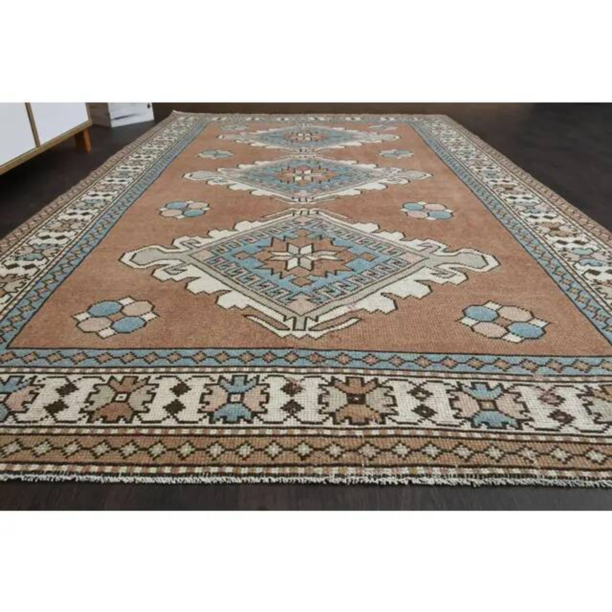 1970s Vintage Turkish Oushak Handmade Wool Cotton Brown Area Rug 160x254