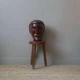 Wooden sculpture ethnic man's head handcrafted tribal decorative object workshop