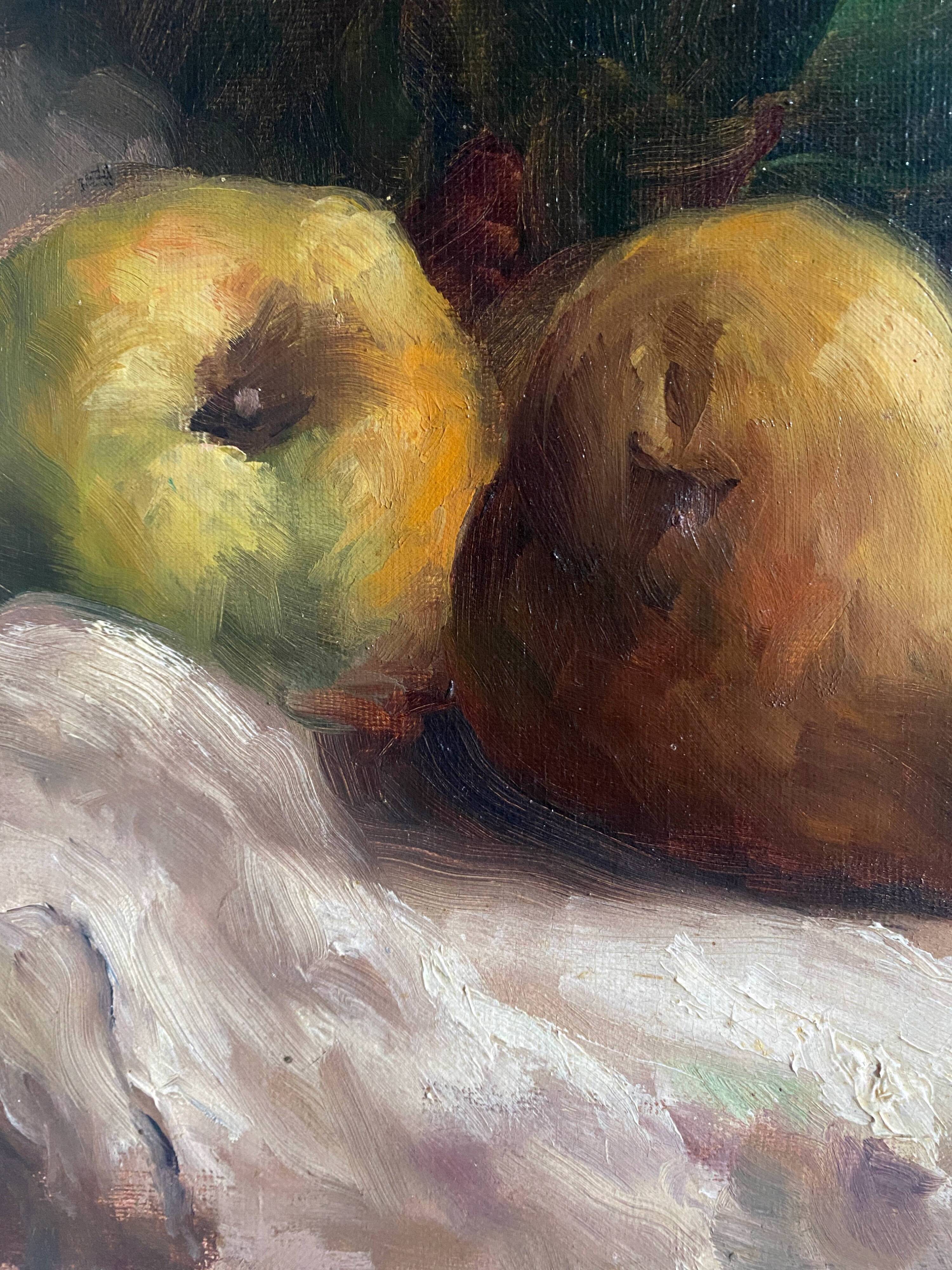 HST painting "Still life with oranges and chestnuts" signed H. Lucotte 1913