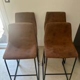 Tabouret de bar en métal et cuir vieilli