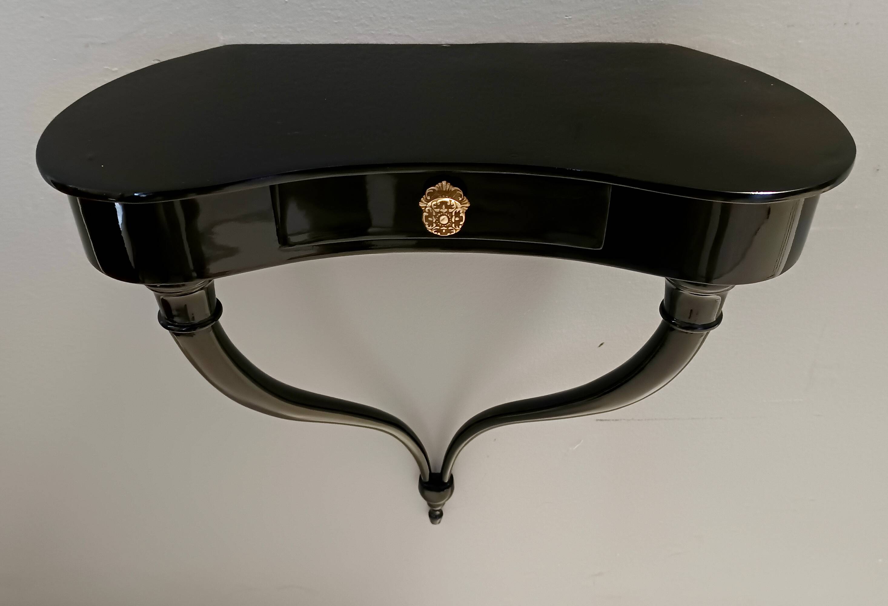 Pair of Black Wall-Mounted Console Tables / Nightstands attr. to Ulrich