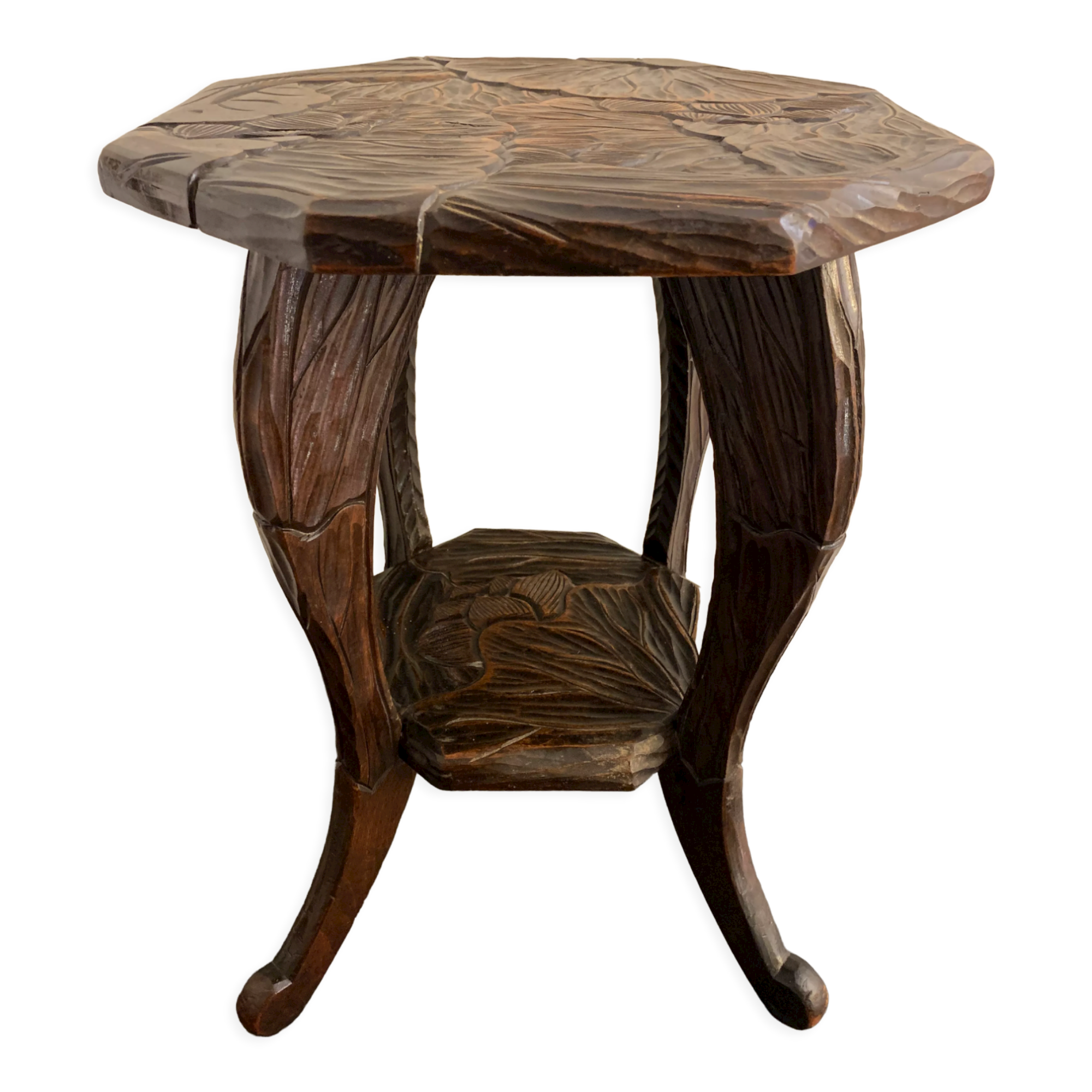 Japanese side table, carved wood, Liberty of London, 1900