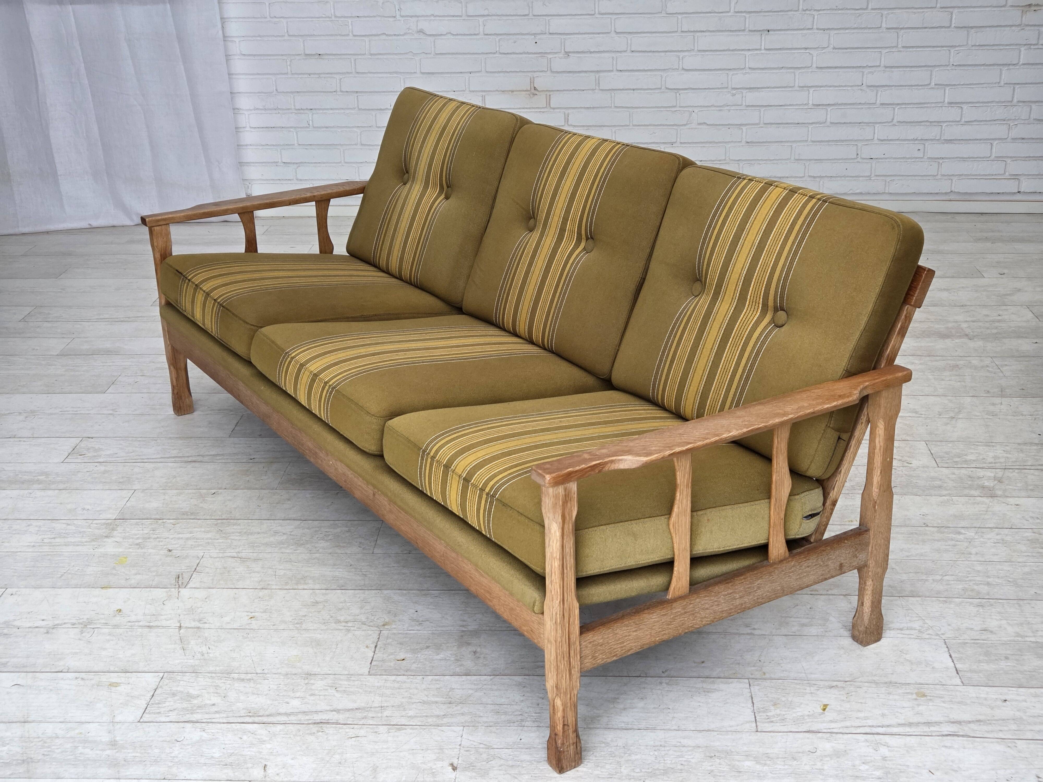 1970s, Danish 3-seater sofa, furniture wool, solid oak wood.