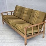 1970s, Danish 3-seater sofa, furniture wool, solid oak wood.