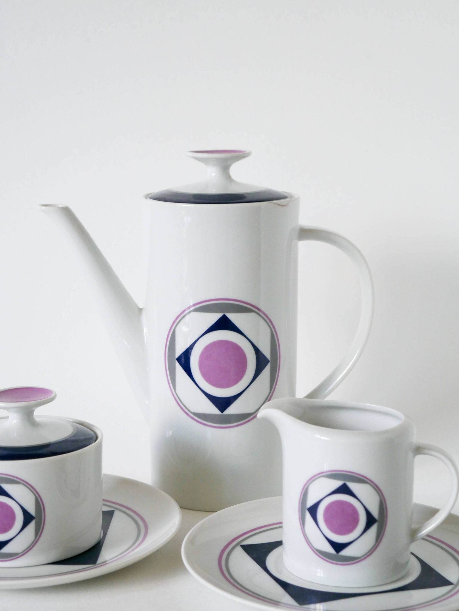 Set consisting of a teapot, sugar bowl and milk jug, Made in Germany, Colorful, Space Age, 1970