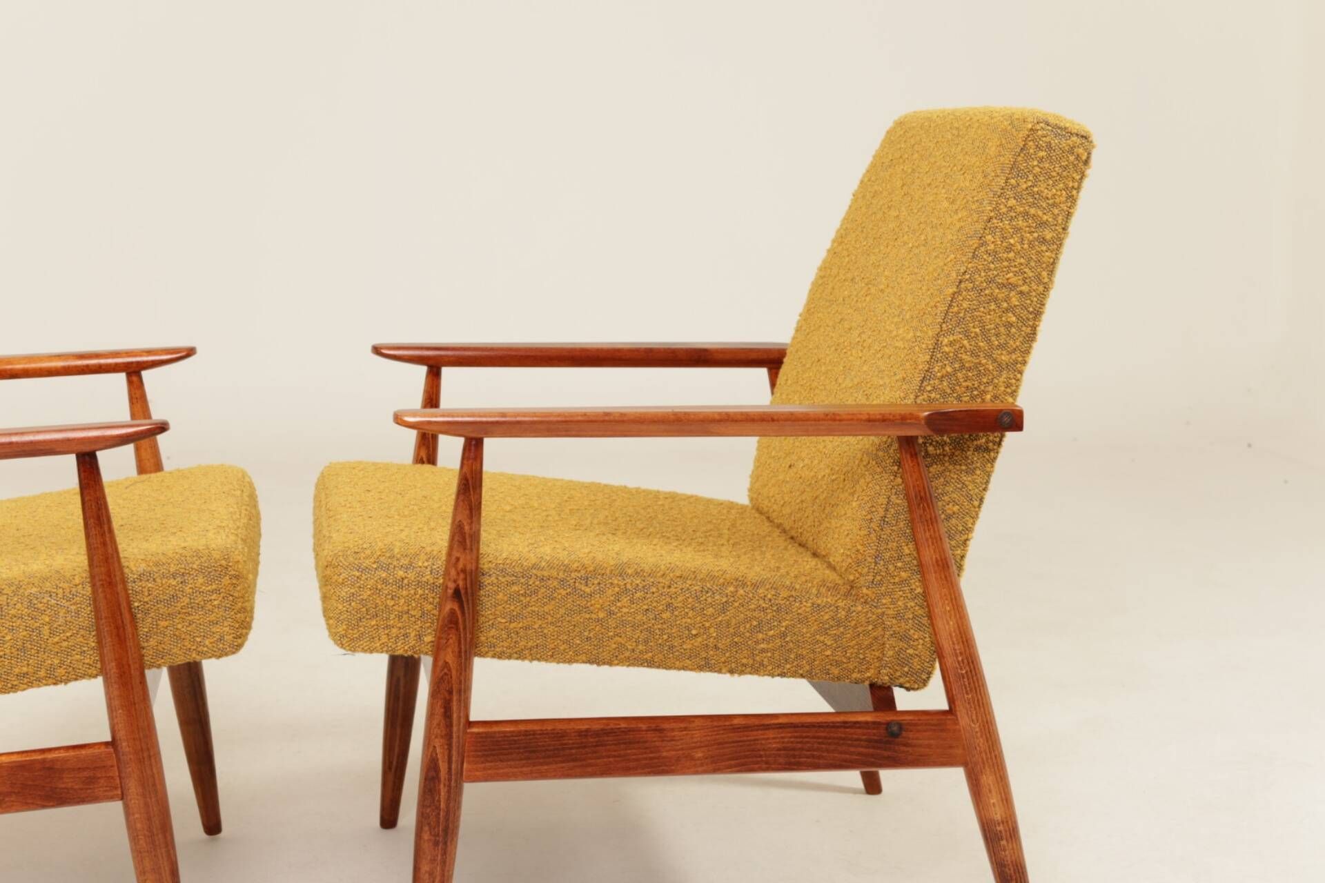 Two Lounge Chairs Vintage Mustard Boucle,  Mid Century Design, 1960