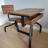 Bureau écolier vintage bois et métal