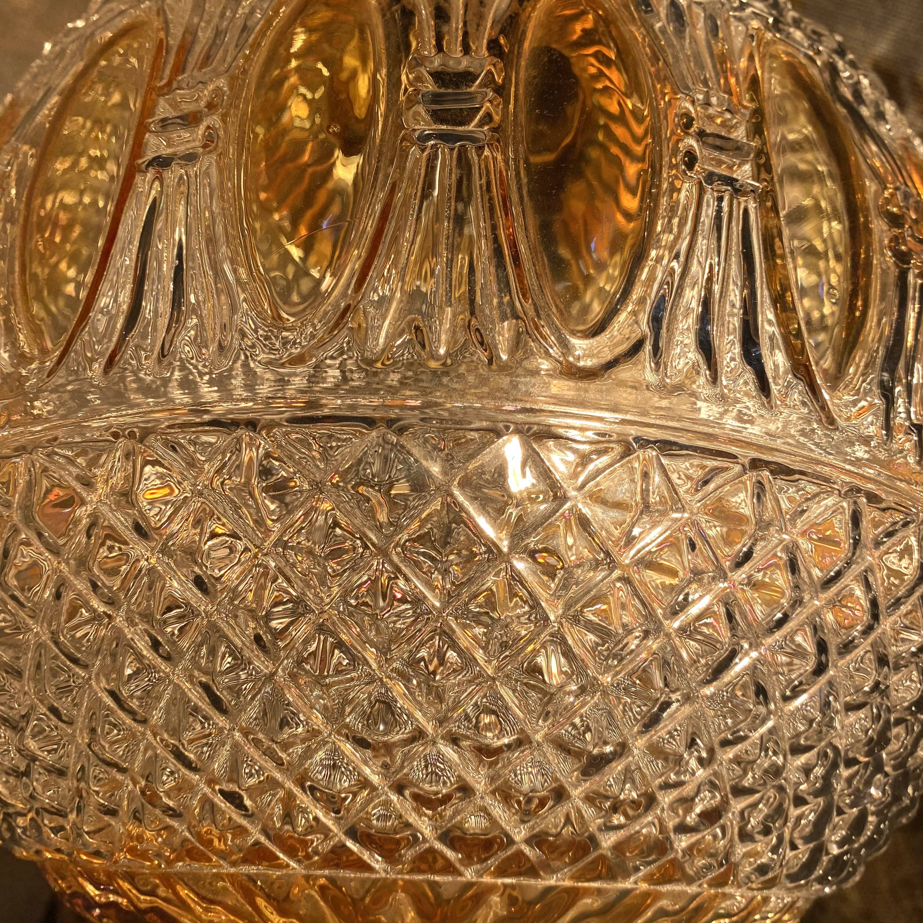 Large two-tone pressed glass ball pendant light