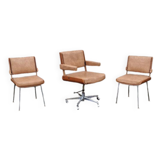 Set d'un fauteuil de bureau et de 2 chaises Marcom années 60's