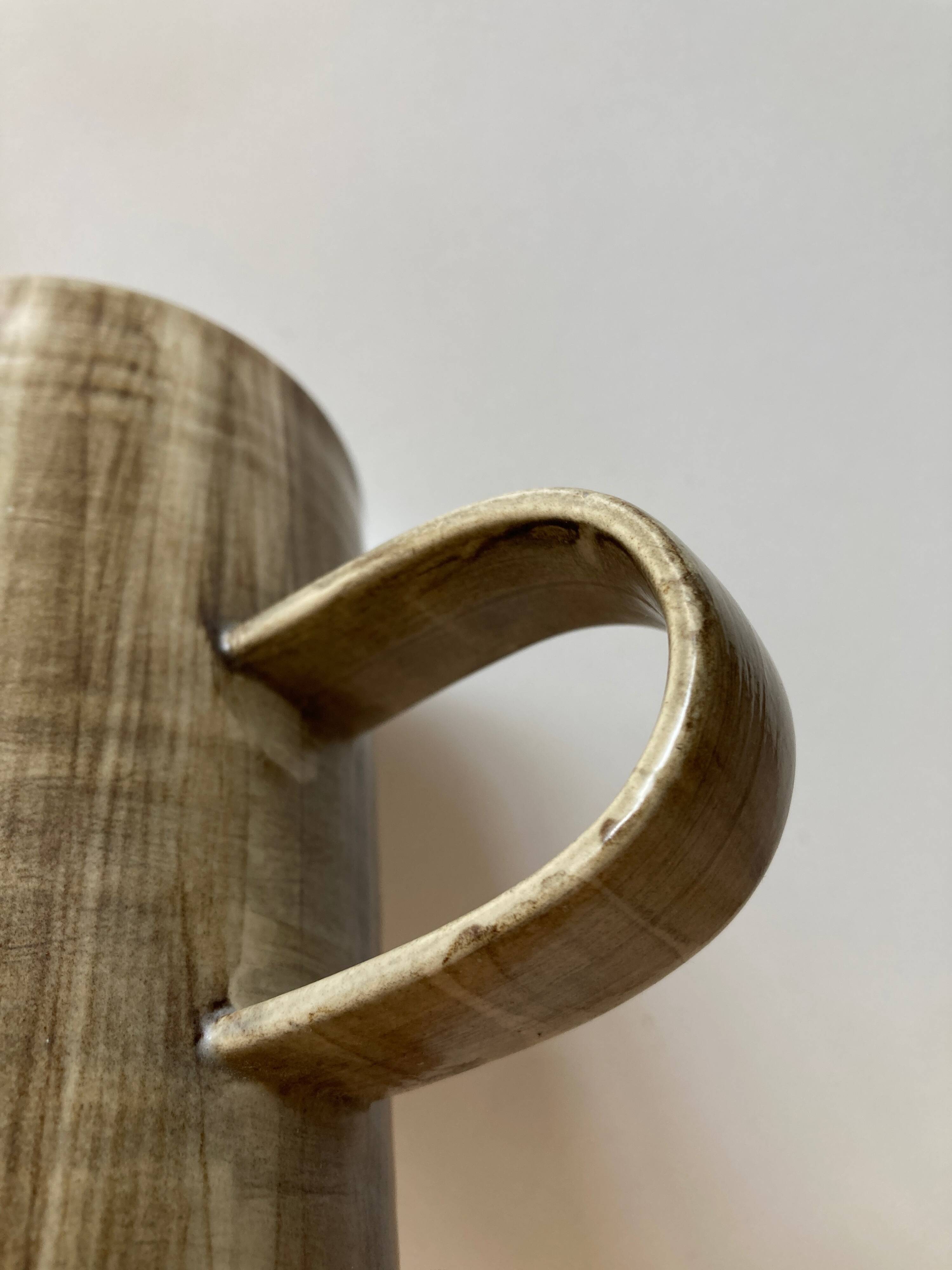 Pottery pitcher vase faux wood decor 1970 to identify