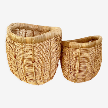 Vintage rattan corner baskets