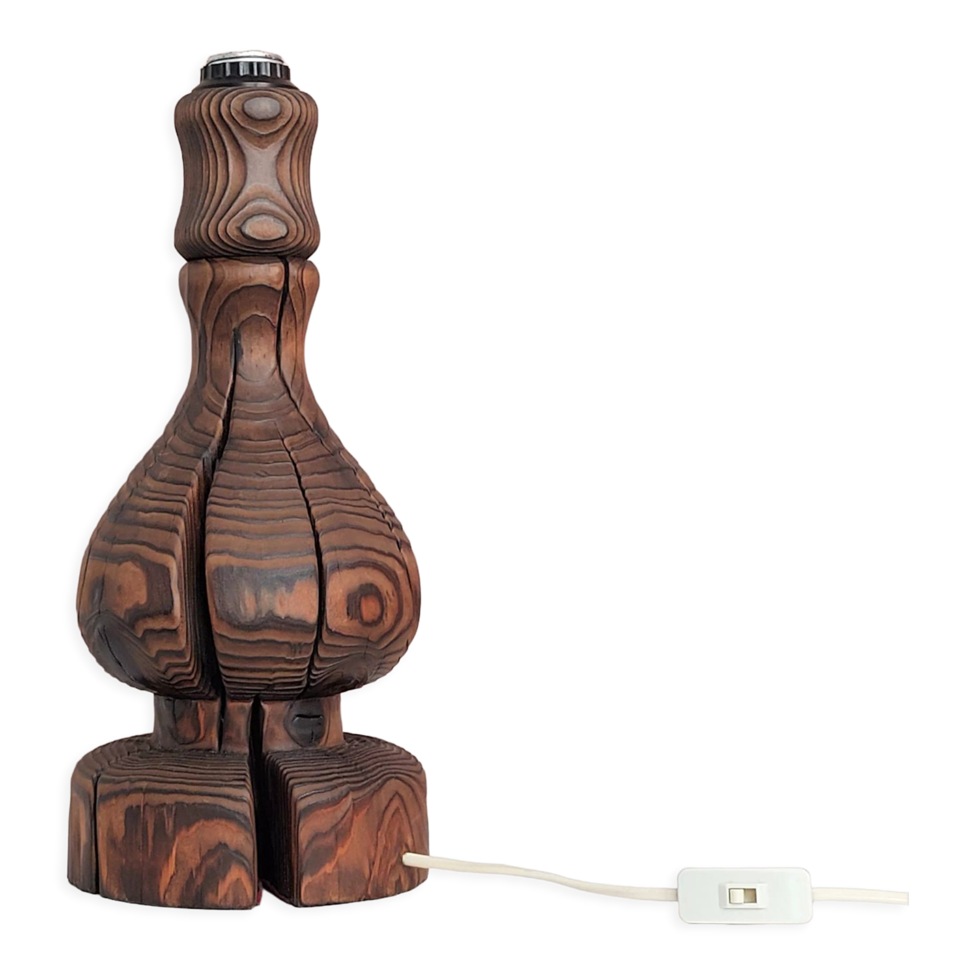 Brutalist Wabi Sabi pine foot lamp by Temde Leuchten 1960's