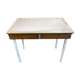 Old table showcase in walnut wood and glass, to install, store model with heavy glass