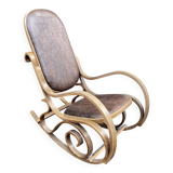 Rocking chair in wood and leather, 20th century