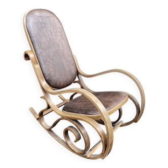 Rocking chair en bois et cuir, xxe siècle