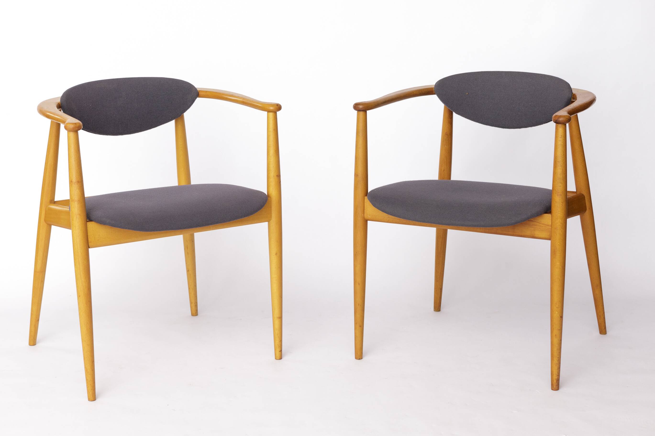 Pair of Mid-Century Armchairs, 1960s–70s German Vintage, Beech Wood