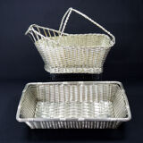 Christofle France Wine Basket Bottle Holder & Bread Basket Vannerie-Mid Century