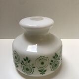 Opaline blanche à motifs fleurs vertes