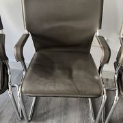 Set of 6 Uno chairs in grey leather on tubular chrome cantilevered frames