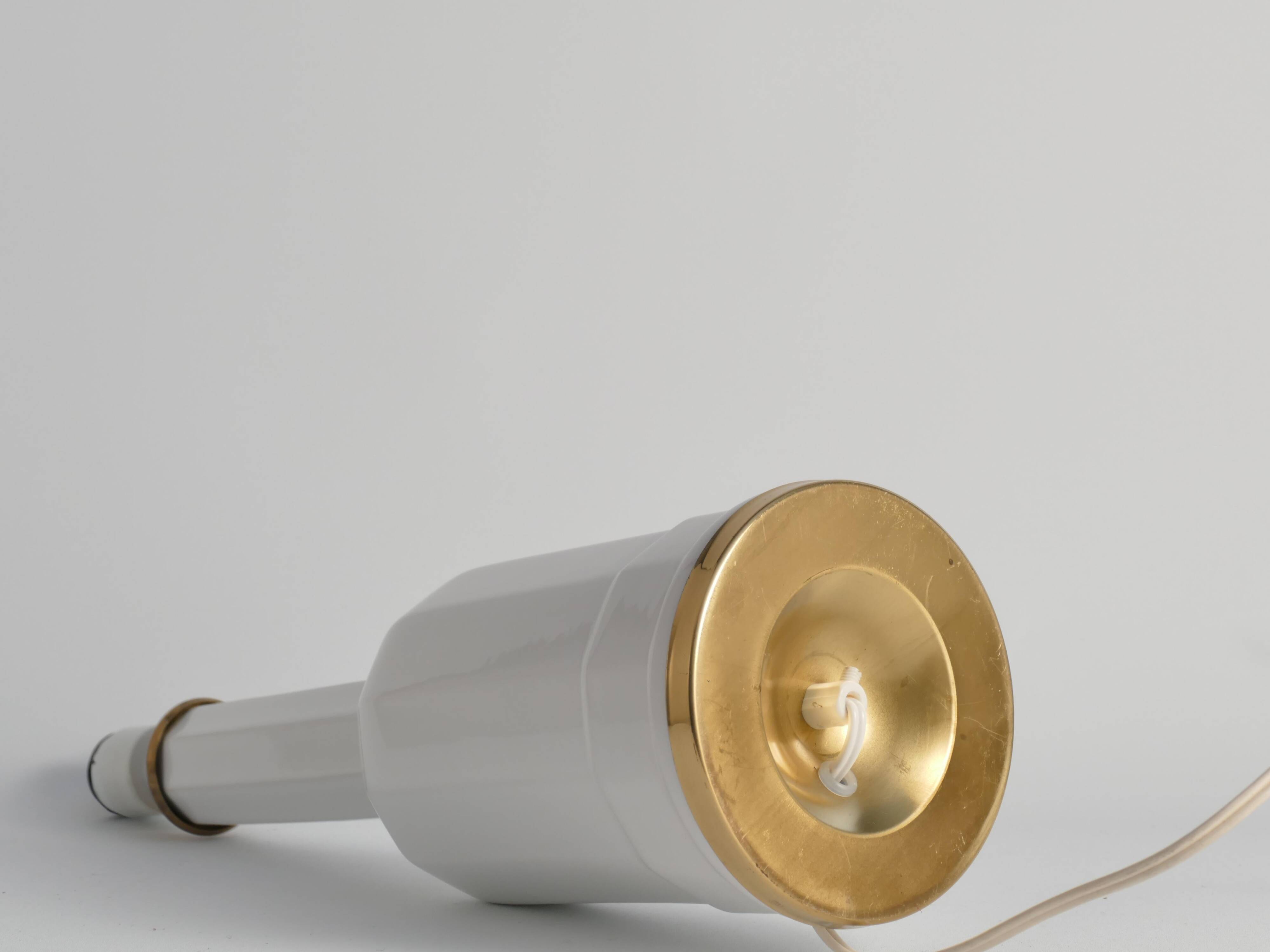 White Opaline Glass & Brass Heiberg Table Lamp, Denmark, Mid-19th century